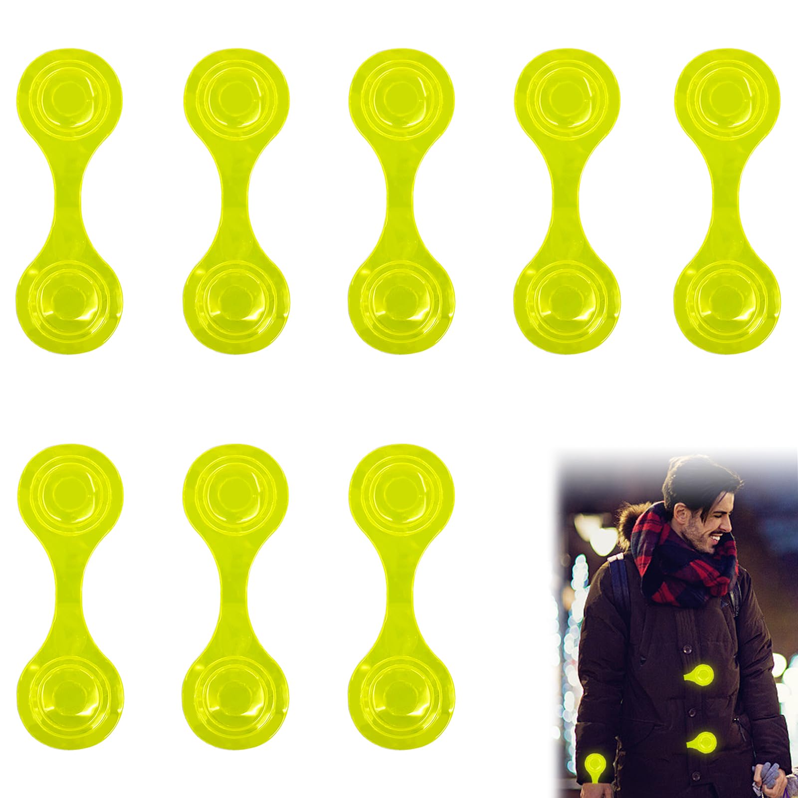 12 Réflecteurs Magnétiques Pour Vêtements Et Sacs - Blanc Et Jaune - Sécurité Vélo, Jogging, Extérieur