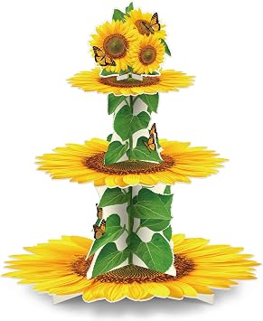 Sunflower Cupcake Stand Sunflower Party Decorations Supplies 3 Tier Summer Yellow Sunflowers Cake Decorations Cupcake Holder Stand for Women Girls Birthday Graduation Baby Shower Party Favor Decor