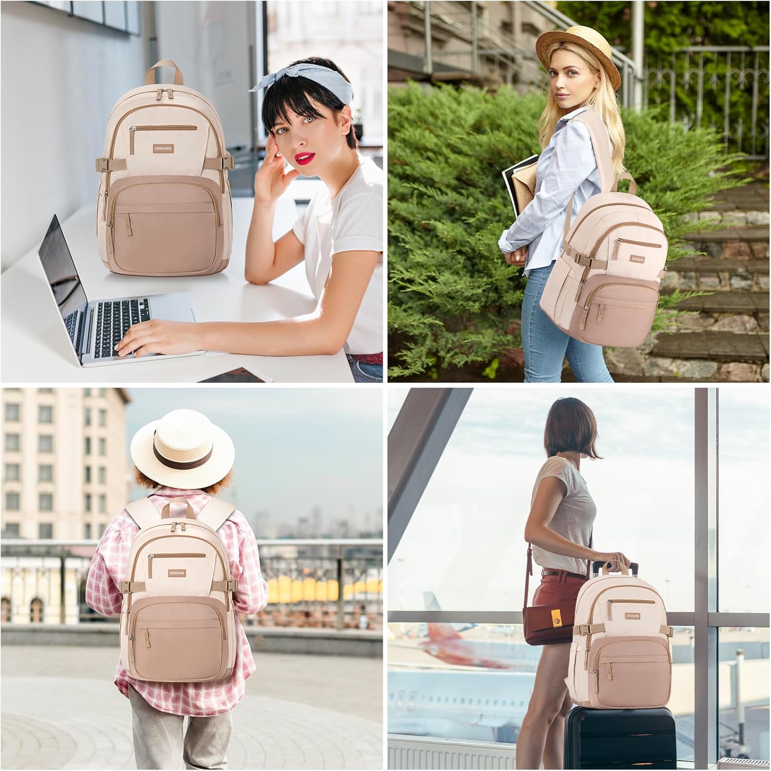 WINDARS Backpack for School Girls, Cute High School Backpacks for Teens Women Student Large Bookbag 15.6 Inch Laptop Bag with USB Charger Port for College Work Travel Trip (Beige Khaki) - Image 7
