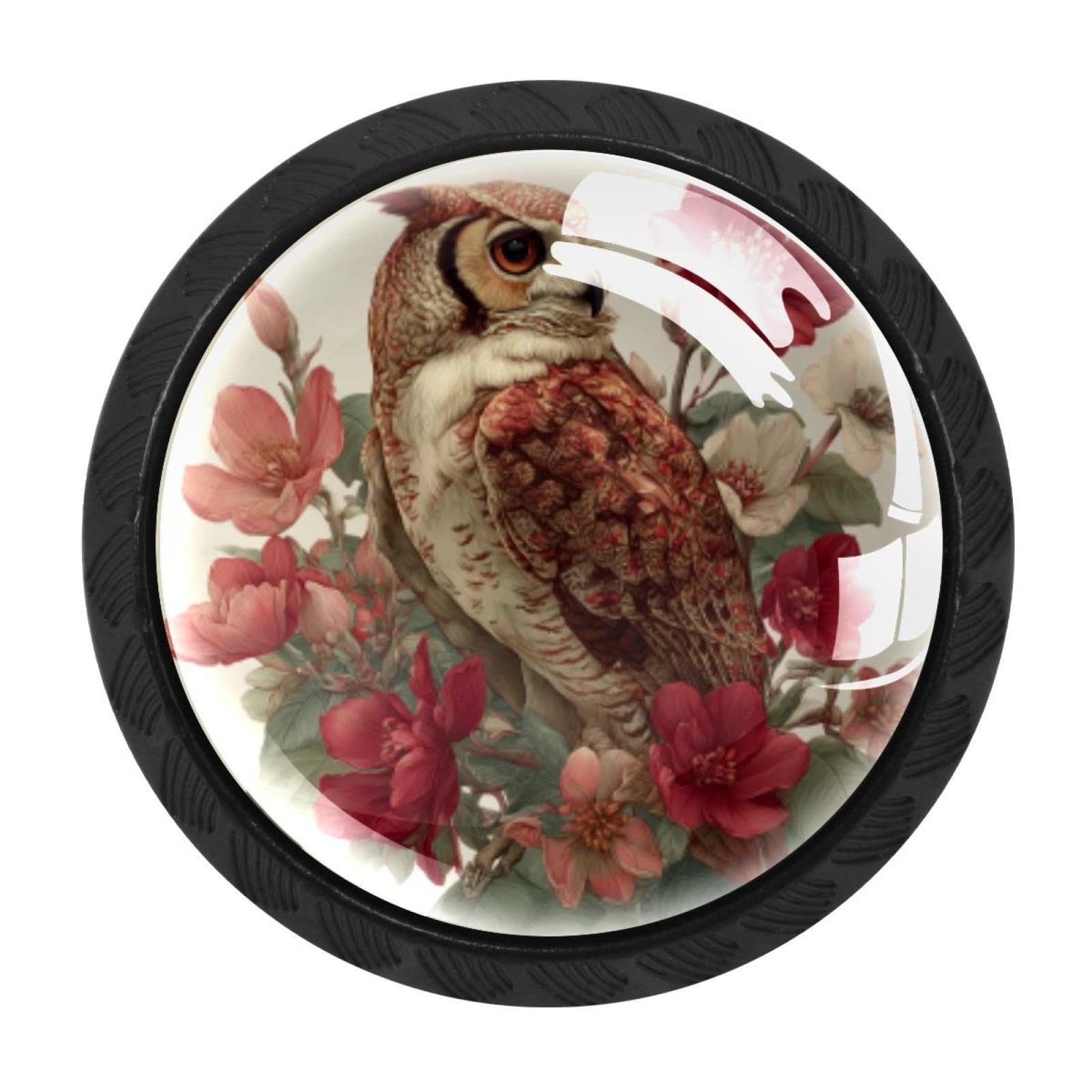 CHENZZZZ 4 pcs Vintage Owl Flowers (3) Cabinet Knobs Crystal Drawer Pulls for Kitchen, Bathroom Cabinet, Dresser and Cupboard
