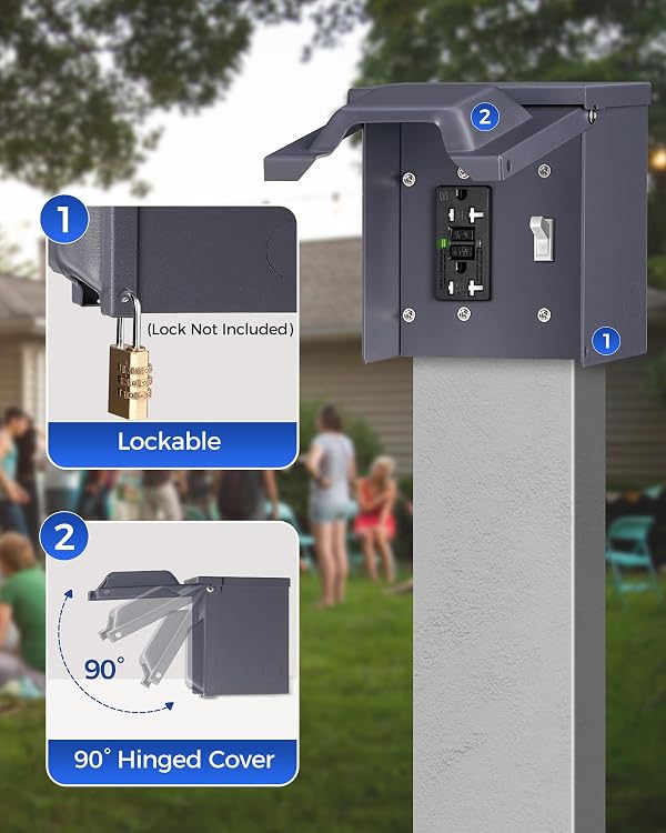 WILAWELS Outdoor Outlet Box with 20 Amp WRTR GFCI Receptacle Safety Switch, Weatherproof Receptacle Box with 3R Enclosure, Outdoor Electrical Box for Christmas Decor, Yard, UL Listed U63OB06 by WILAWELS - Used condition - Image 5