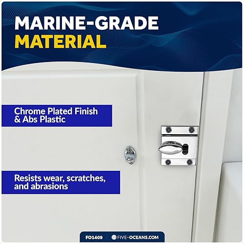 Miniatura 2 de Five Oceans Cerradura de puerta de barco, pestillo de puerta marina, perilla de puerta, acabado cromado, montaje en superficie, para caravana,