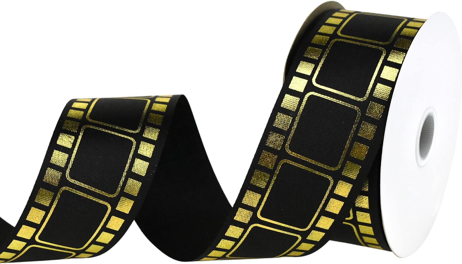 Homeford Movie Film Strip Themed Ribbon, 1-3/8-inch, 25-Yard, Black/Gold