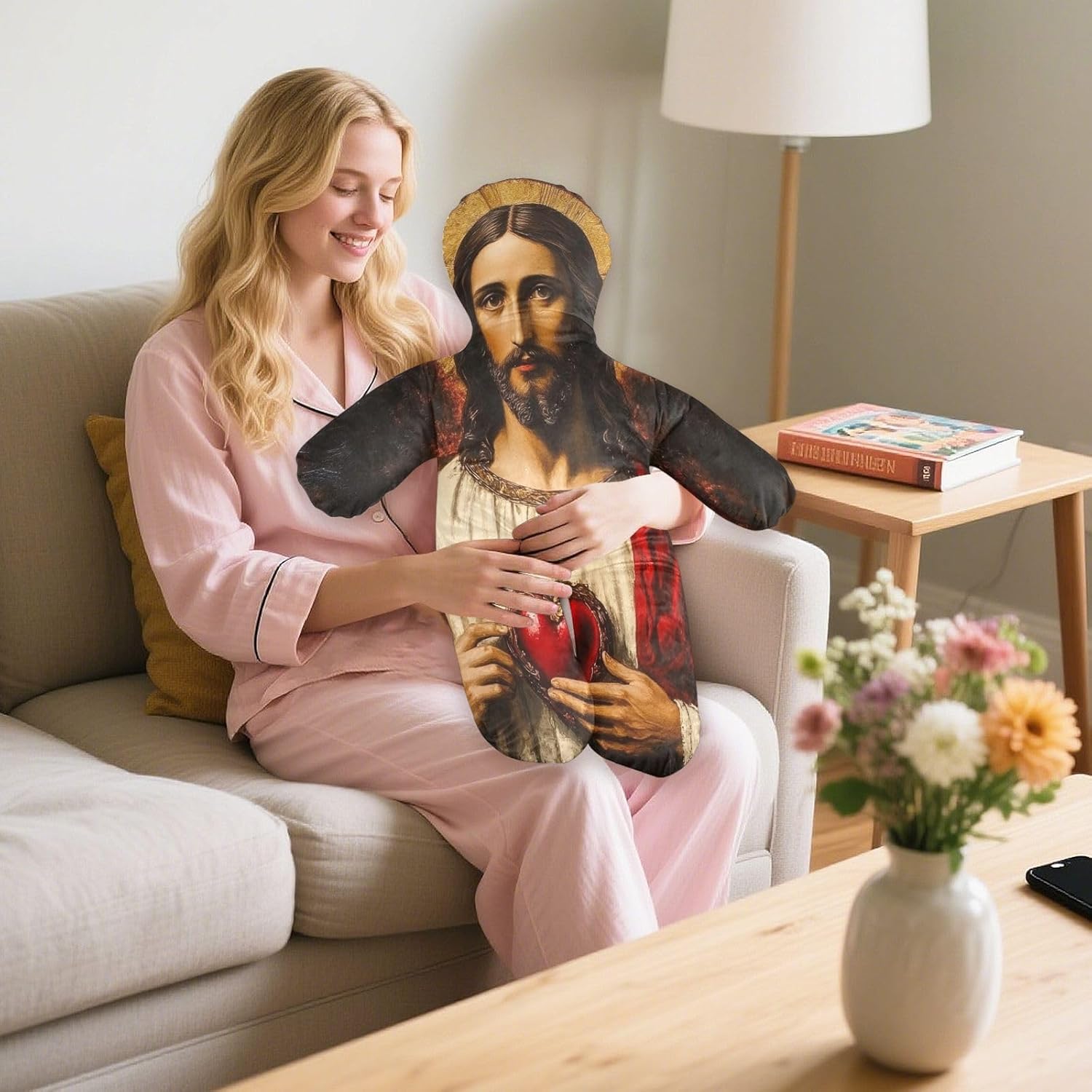 Jesus Christ on Valentine's Day Human-Shaped Pillow Soft Body Pillows Washable Velvet Pillows for Anxiety Relief Sleeping Cuddling & Support