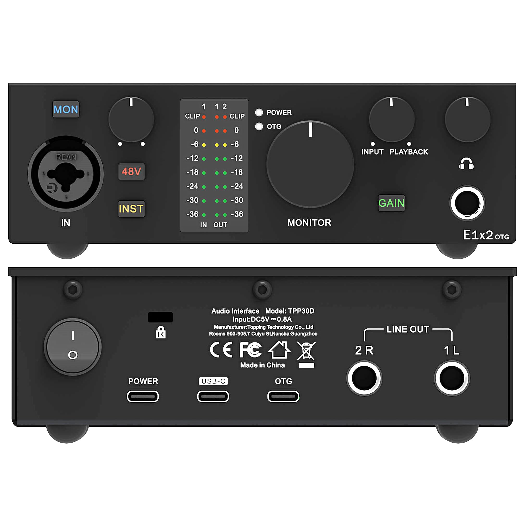 Topping Professional E1x2 OTG, Professional Audio Interface with