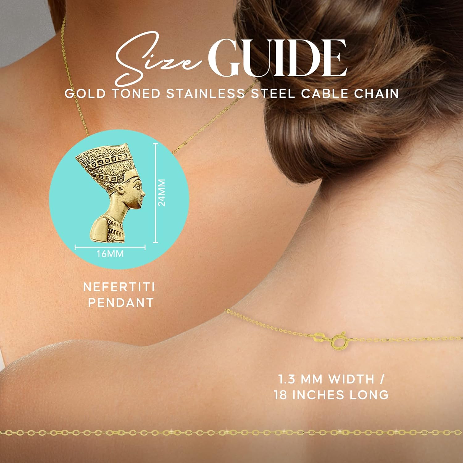 MOM & THREE DAUGHTERS Nefertiti Necklace 24K Gold Plated Pewter Stainless Steel | Goddess or God | Gift for Women | Gold Jewelry for Women | Egyptian Goddess