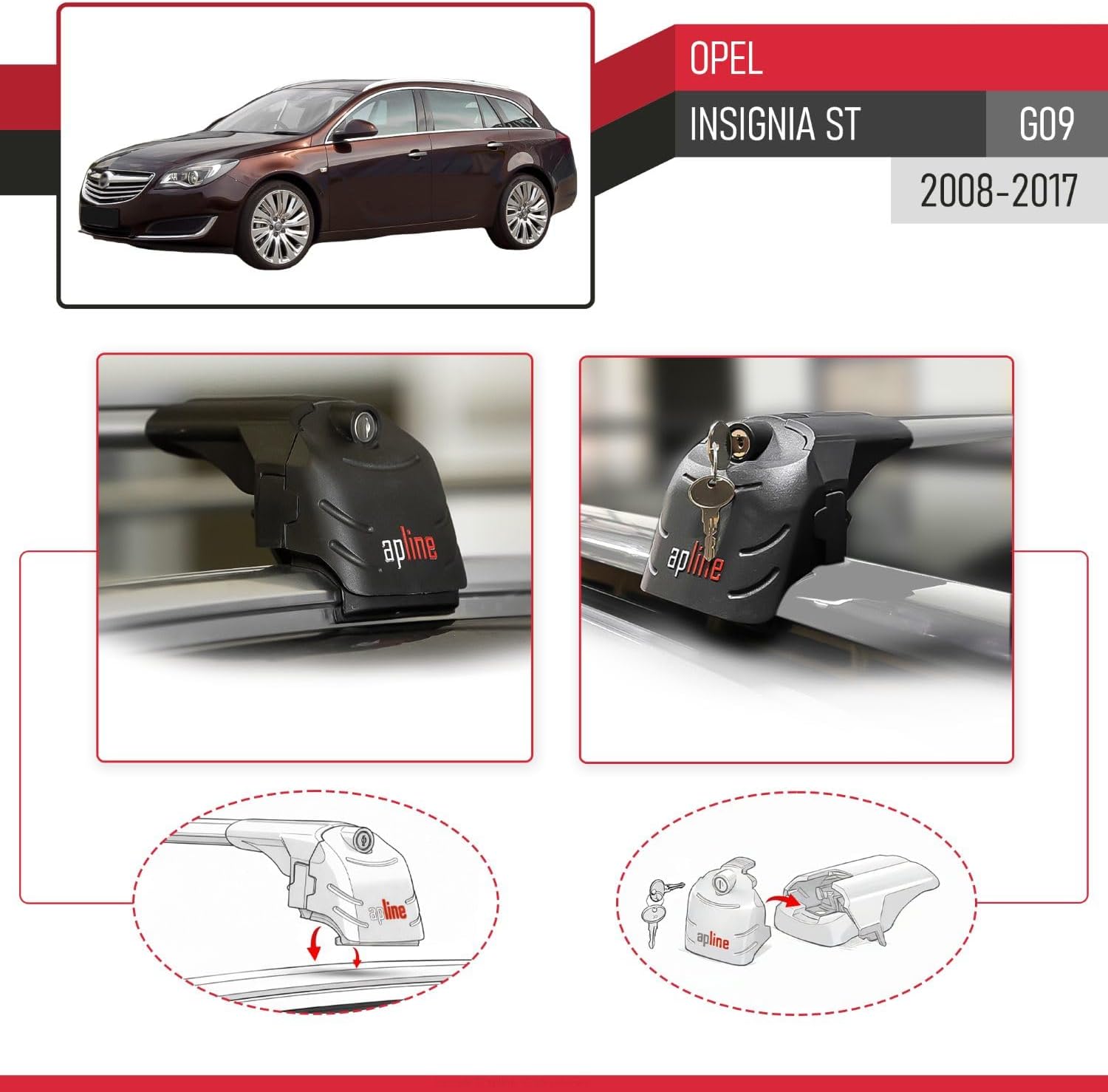 Compatible with Opel Insignia (G09) ST 2008-2017 ACE-2 Type Car Roof Rack Cross Bar Grey Aluminium Bars