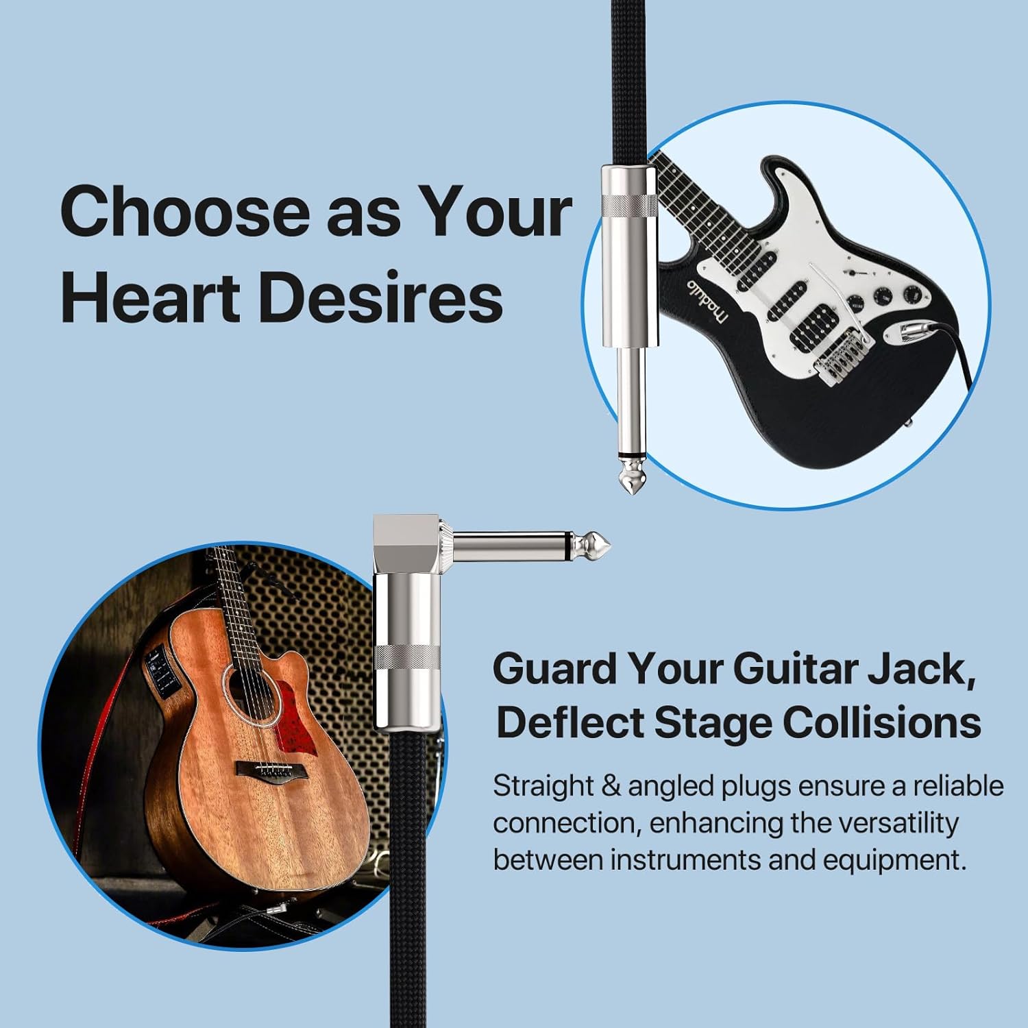 Guitar Cables 10FT, Amp Chord Electric Guitar Aux Amp Cord Braided, TS 1/4 Quarter Inch Straight to Right Angle Bass Instrument Cable Pro Audio (Black, 1Pack) - Image 8