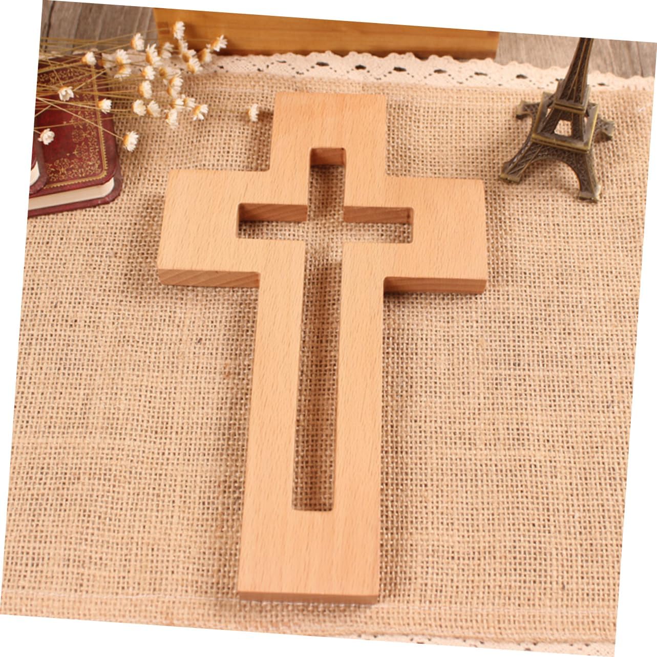 HOOTNEE 1pc Wooden Christian Cross Hanging Decor Hollow Design for Lightweight Faith Token Rustic Craft for Tabletop Wall Display