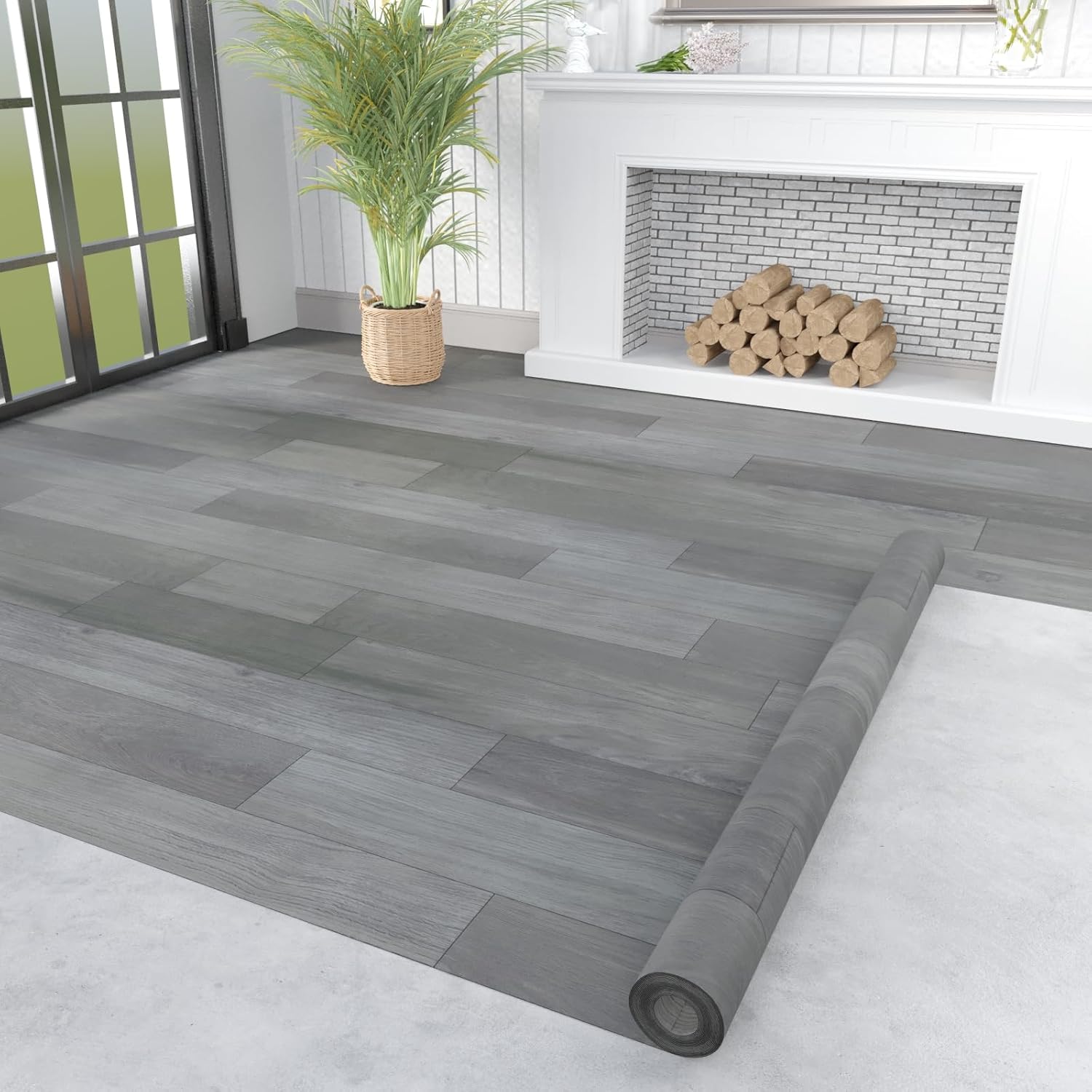 Oxdigi Vinyl Flooring Roll 32 sq.ft | 3'4"W x 9'10"L, PVC Leather-Like Linoleum Floor Covering, Waterproof Durable Heavy Vinyl, Easy to Install with Tape, Removable- No Adhesive Backing, Ash Grey