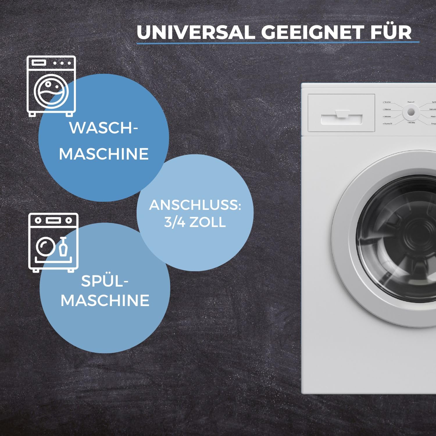 LICHTBLAU Edelstahl Panzerschlauch Verlängerung | 1,5m | 3/4 Zoll | Zulaufschlauch für Waschmaschine & Spülmaschine, geeignet für Aquastop-Systeme