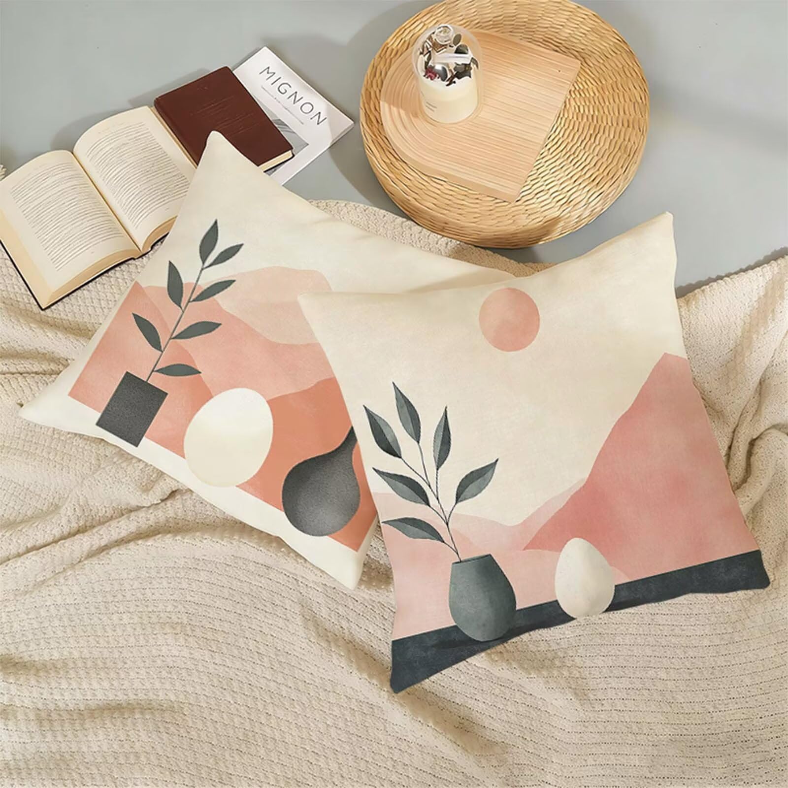 Modern Kissenbezug 80 x 80 CM 2er Set, Rosa Leinen Kissenbezug, Doppelseitiger Druck Kissenbezüge für Sofa, Couch, Bett, Mit Reißverschluss & Waschbar, Alle Jahreszeiten, Bequeme Wohnaccessoires X-783