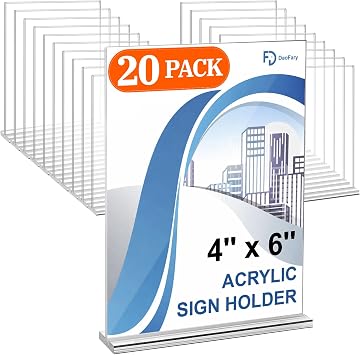 Daofary Acrylic Sign Holder 4 x 6, 20 Pack Double Sided Clear Display Stand Table Top Sign Holder, Paper Display Stand for Menu, Stores, Office, Restaurants