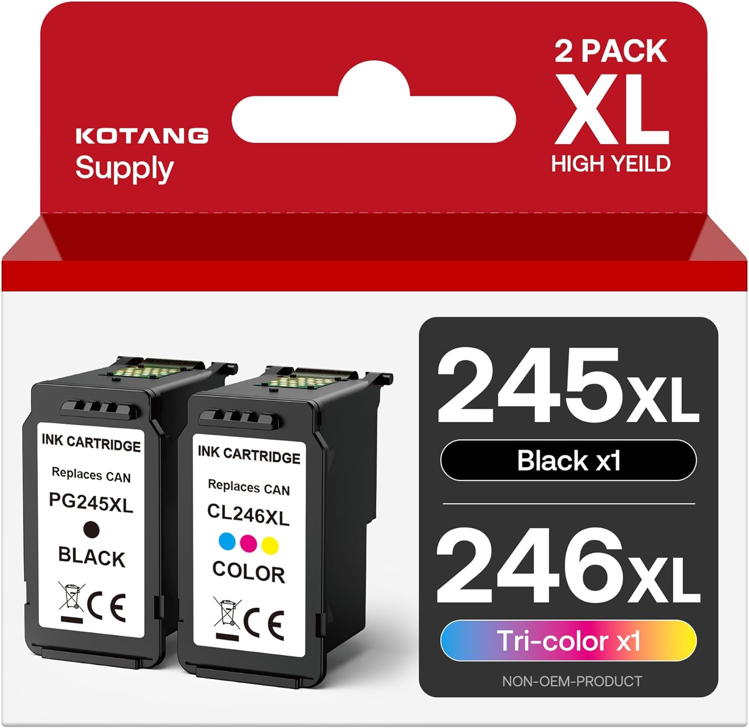 245XL 246XL Combo Pack for Canon Ink 245 246 PG-245 XL CL-246 XL Ink Cartridges for Canon Pixma TR4500 TR4520 MX490 MX492 MG2522 MG2420 MG2920 MG2924 MG3022 TS3120 TS3320 TS3122 (Black, Tri-Color)
