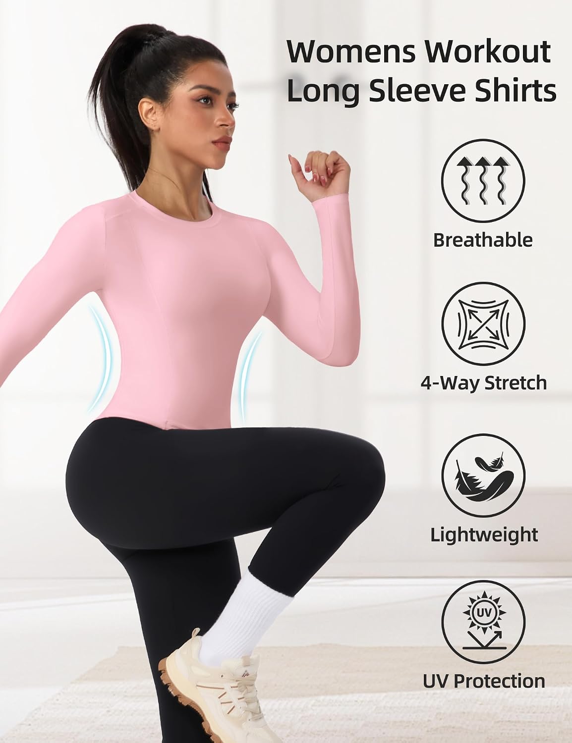 SPVISE Women's Compression Shirts Long Sleeve Crew Neck Slim Fitted Workout Gym Shirts Dry Fit Athletic Undershirt Basic Tops