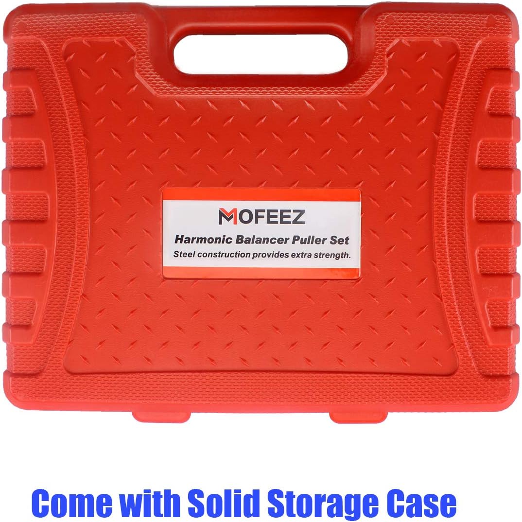MOFEEZ Harmonic Balancer Puller Set, Cast Iron 3-Jaw Puller with 4 Lengths Forcing Rods, Compatible with GM Mitsubishi Cadillac Oldsmobile Cars SUV Vans and Sand Chrysler