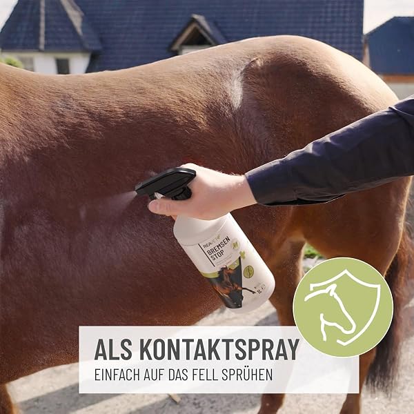 TESTURTEIL SEHR GUT ReaVET Bremsen Stop **TESTSIEGER** Fliegenspray Pferde 1L mit pflegender AloeVera, Insektenspray mit Sofortschutz & Pferdepflege, Bremsenspray Bremsenblocker gegen Fliegen - 3