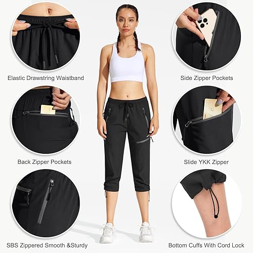 Miniatura 4 de MOCOLY - Pantalones de senderismo, con cintura elástica, secado rápido, ligeros, para el aire libre, resistentes al agua, protección solar FPS 50+