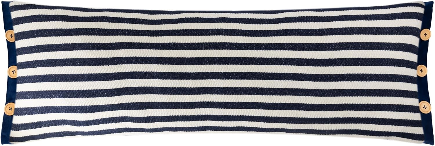KINGROSE Handmade Button Lumbar Throw Pillow Cover Modern Stripes Pillow Case Farmhouse Cushon Cover for Home Bedroom Living Room Sofa Couch 14 x 36 Inches Navy Blue