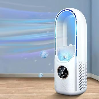 Rotorless Fan Tower Fan Quiet Touch Timer LED Display 6 Levels Tower Fan Column Fan Floor Fan Air Cooler Tower Fan Oscillation Bladeless Fan for Bedroom White