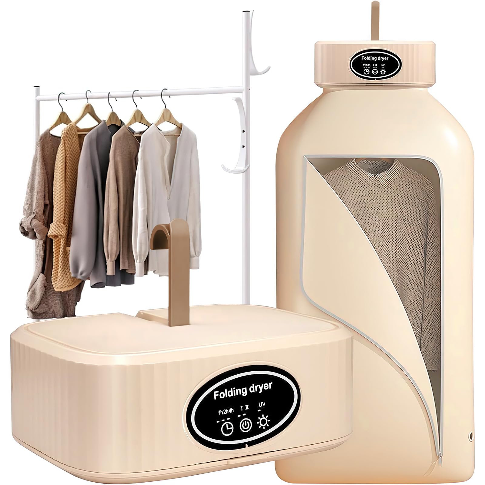 Secadora eléctrica portátil, mini secadora de ropa de 600 W, 2 velocidades, con bolsa de secado, desinfección por rayos ultravioleta, silenciosa y eficaz para apartamento de viaje camping (Kaki)