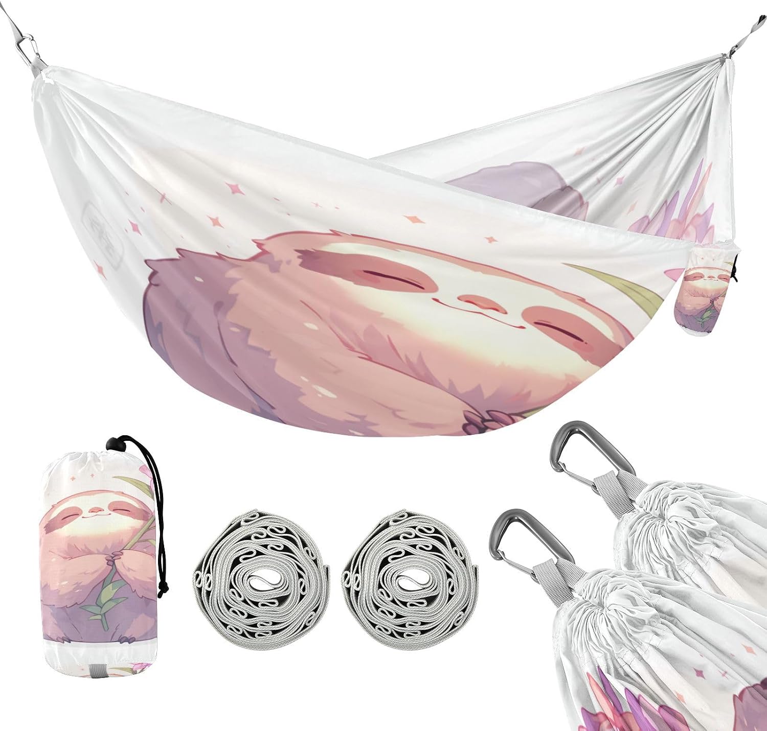 Cartoon Sloth Outdoor Hammock with Tree Straps Swing Hammock for Camping & Hiking Essential