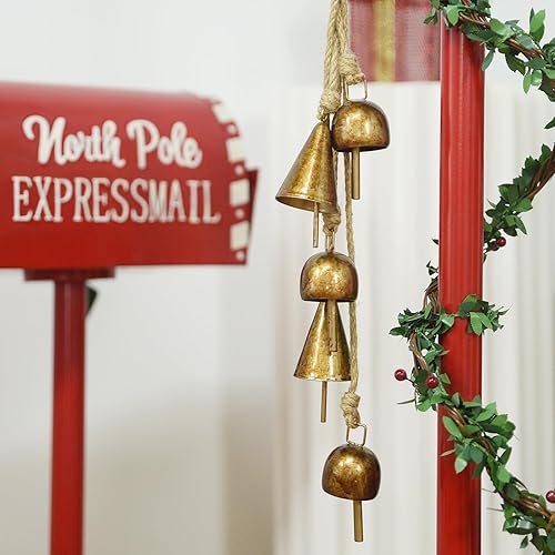 Miniatura 3 de Campanas rústicas de metal dorado con cuerda de yute para árbol de Navidad, corona, fiesta, decoración de boda, 3.5 pulgadas de ancho x 21 pulgadas