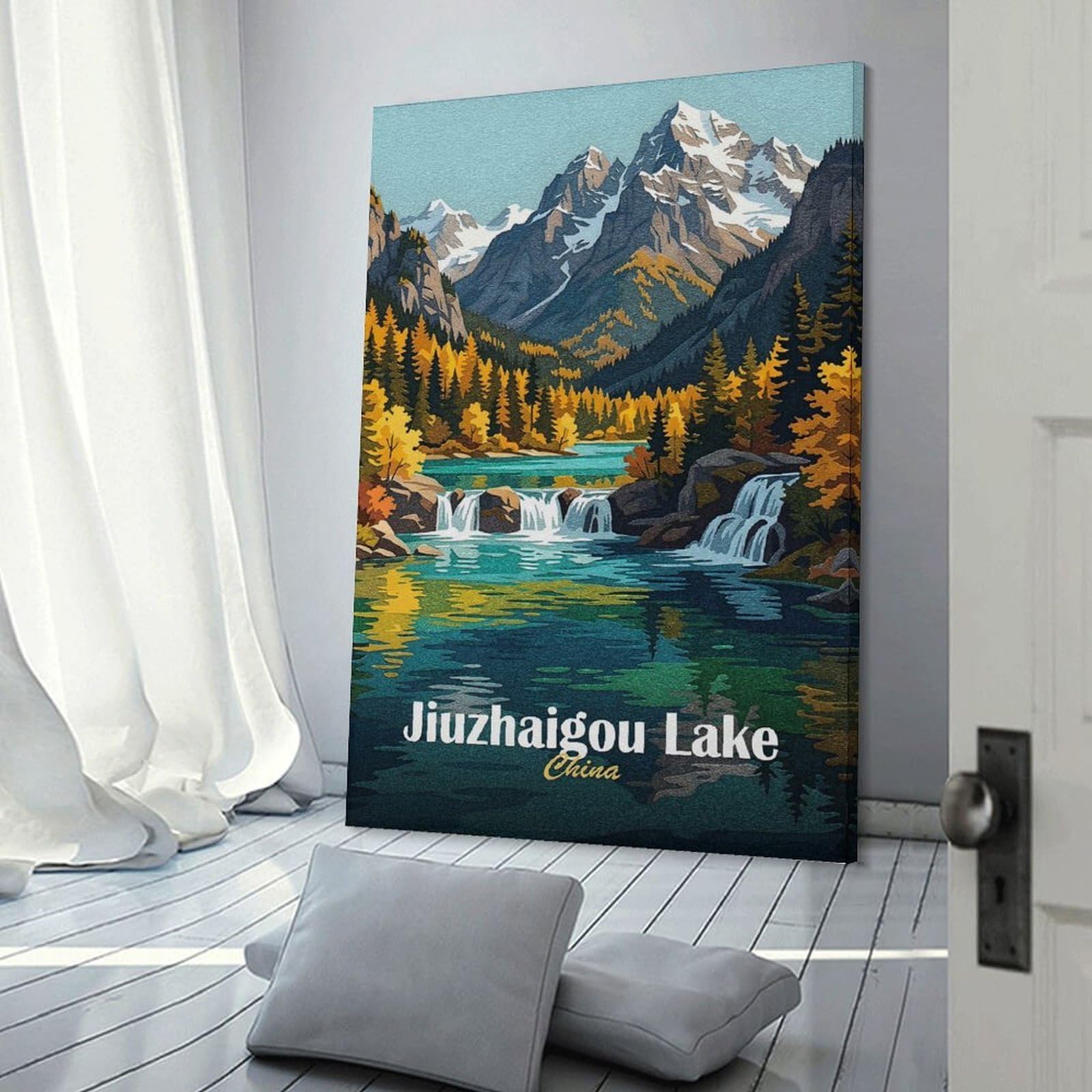 Junmoney Jiuzhaigou Lake, China Landscape Art Canvas Art Print, 24x36inch(60x90cm), for Picture Wall Styling in Lounge Or Bedroom, Wall Decor Suited to Curated Displays