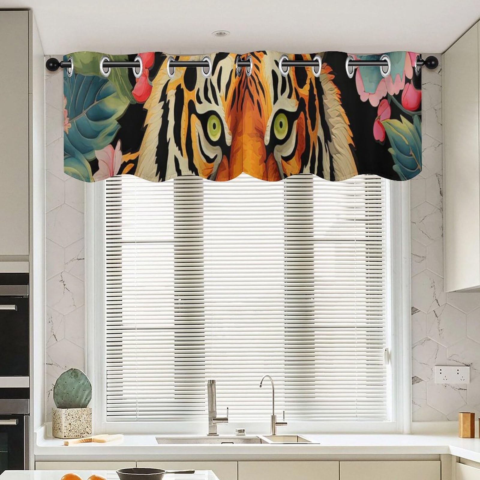 Cantonnière de fenêtre tigre asiatique pour chambre salon lot de 2
