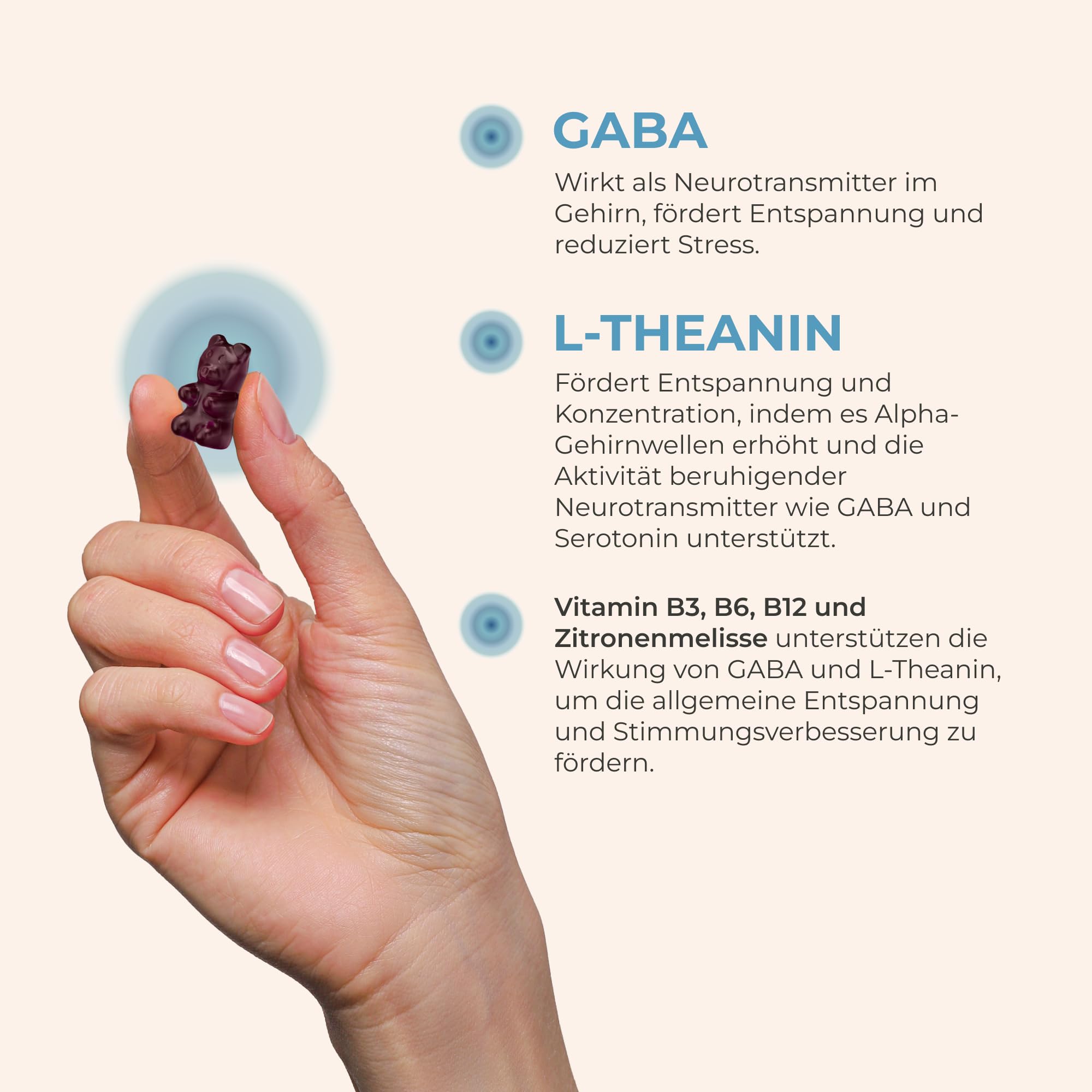 yuicy® Goodbye Stress Gaba mit L-Theanin und Zitronenmelisse - weniger Stress, mehr Fokus und Gelassenheit - Gummibärchen statt Kapseln - 100 mg Gaba - 180 Stück