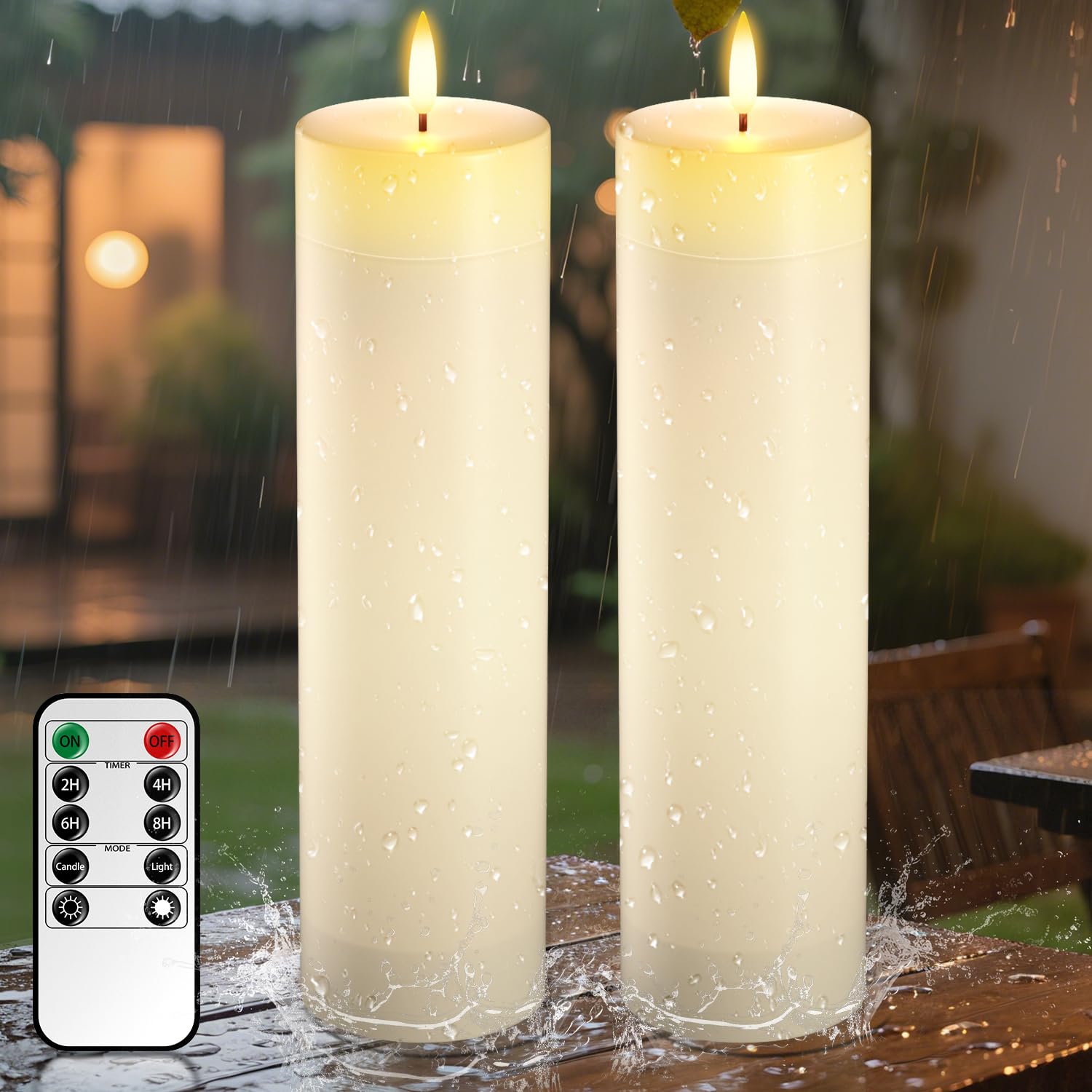 Photo 1 of 14" x 4" Large Flameless Candles with Remote Timer, Waterproof Outdoor Battery Operated, LED Electric Flickering Pillar Candle for Wedding, Anniversary, Birthday Party and Patio Lanterns Decor, 2 Pack