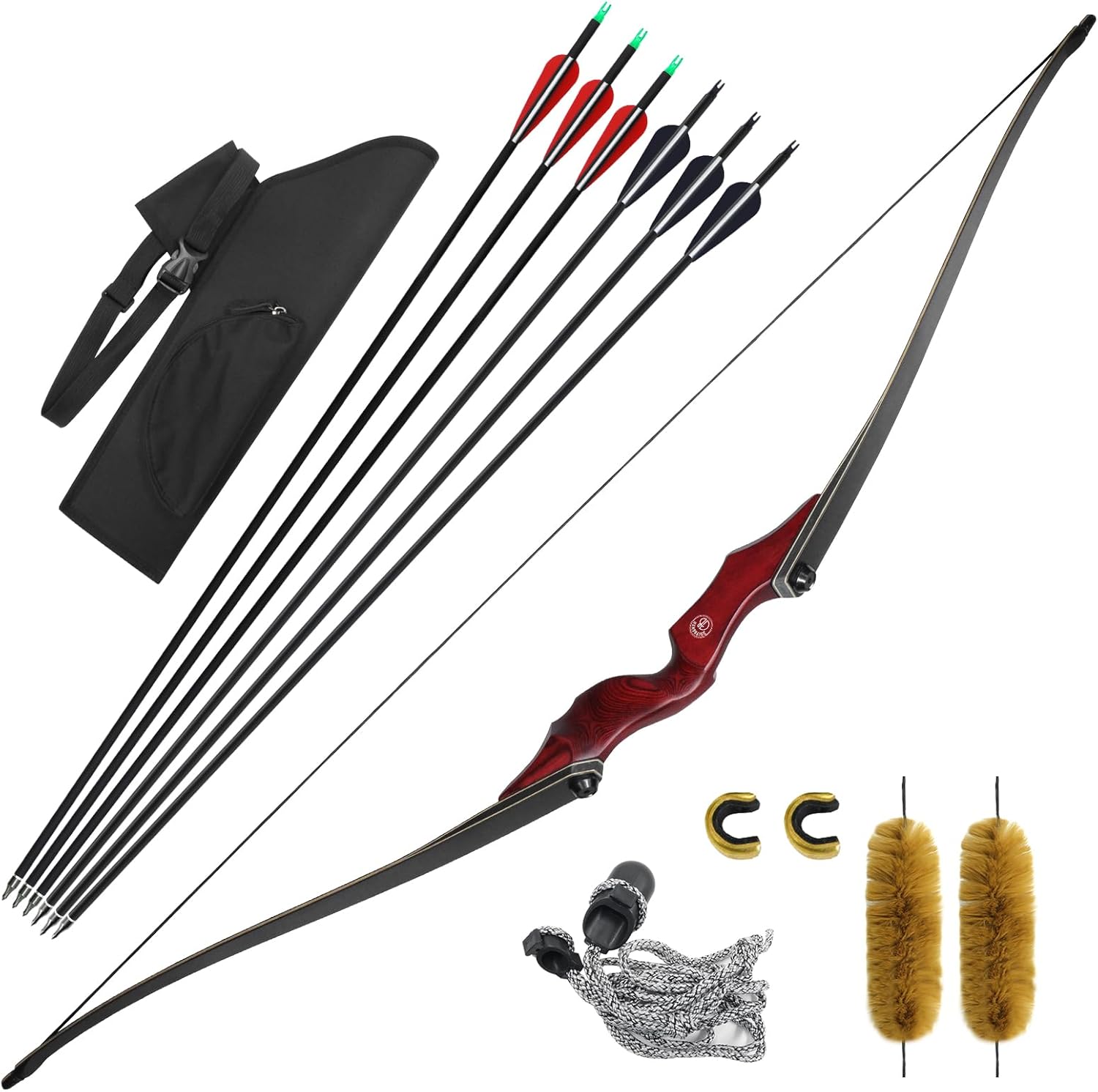 60'' Archery Longbow and Arrow Set for Adult Takedown Wooden Longbow with Arrow Quiver Competition Long Bow for Hunting Right Hand