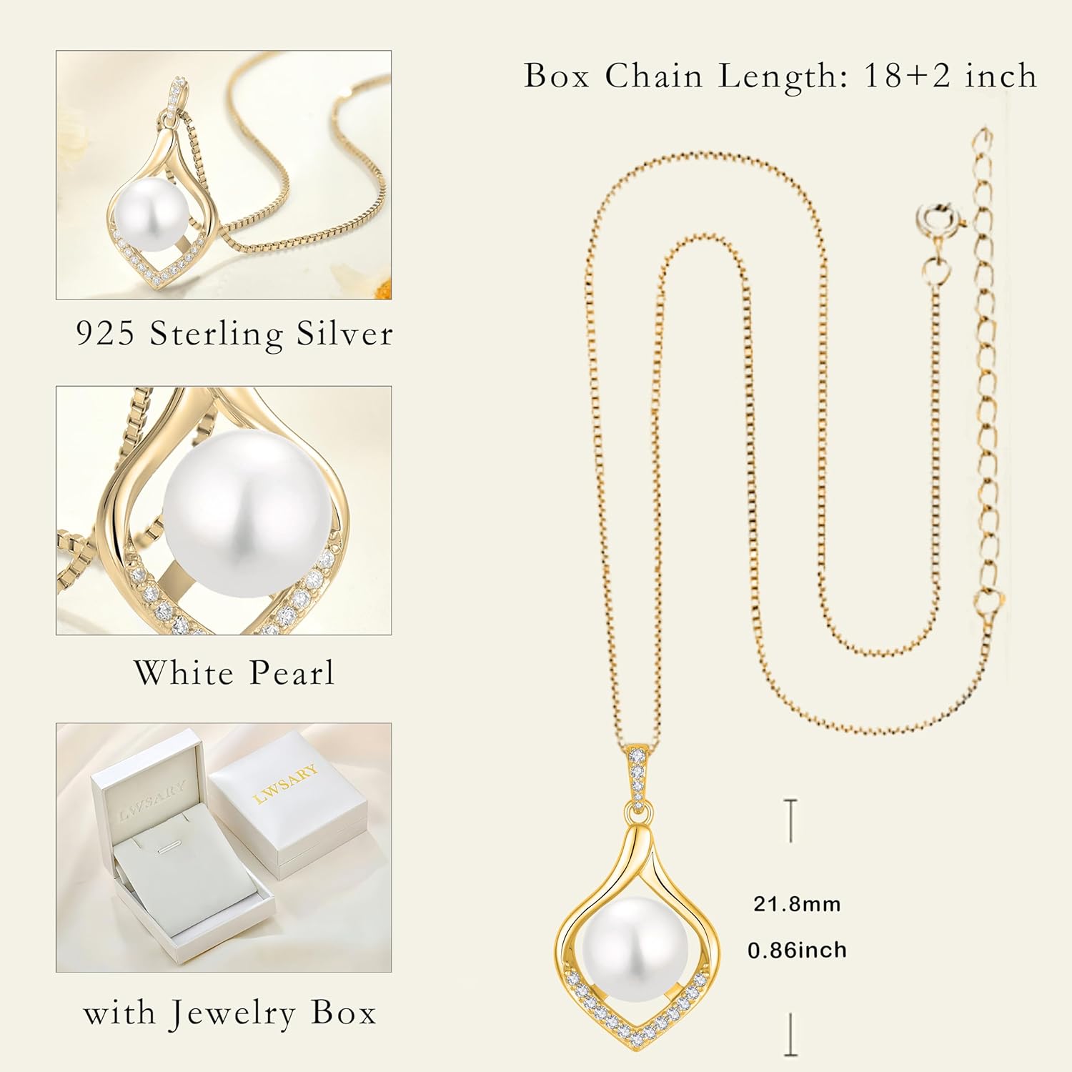 Pearl Necklace for Women 925 Sterling Silver Pendant Necklace with 10MM Pearl Jewelry Gifts for Her - Image 6