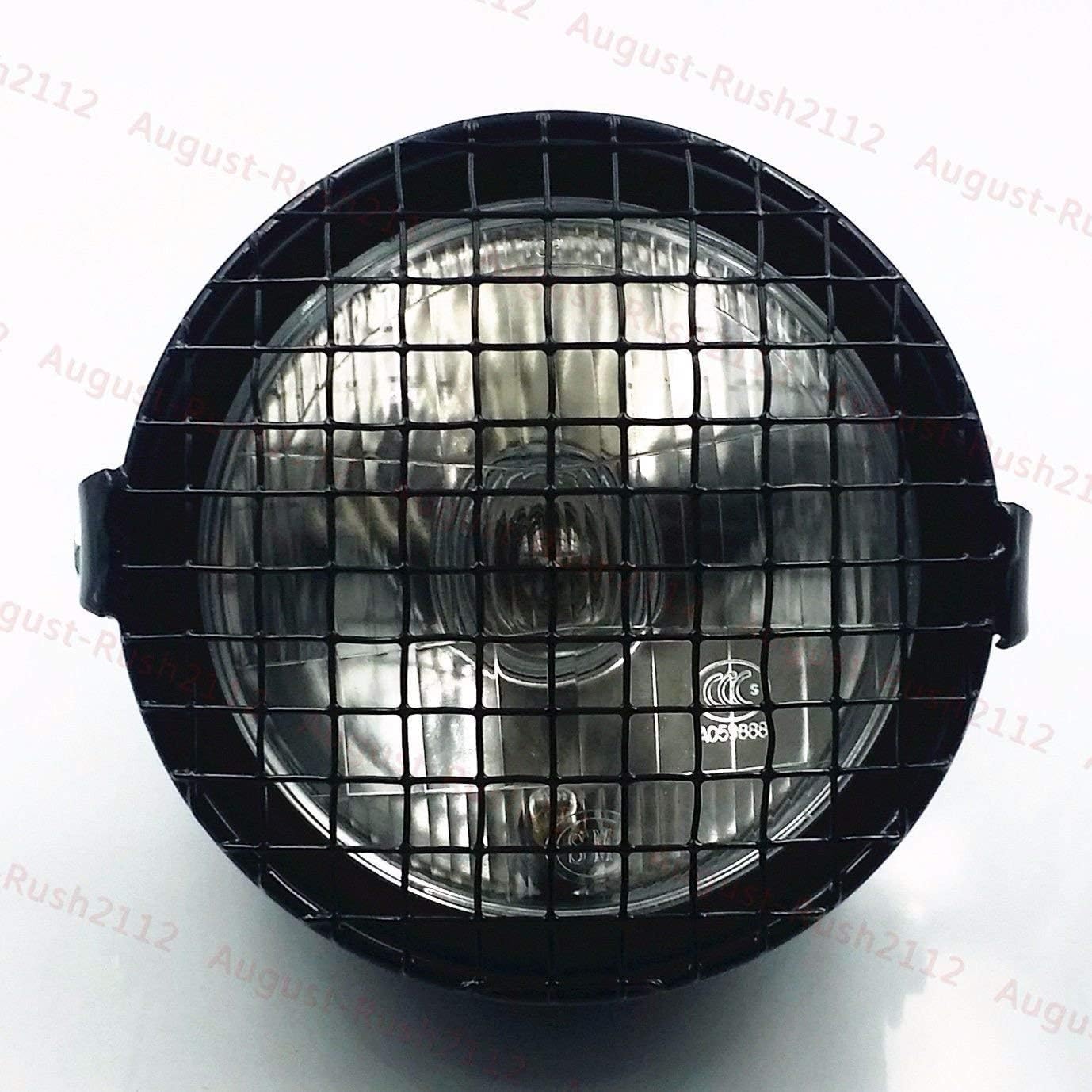 Grill Vintage Motorcycle Side Mount Headlight Head Light Lamp for Harley Honda Kawasaki Suzuki Yamaha Cafe Racer Bobber Cruiser CB GN 125 XL Custom (Black/Clear)