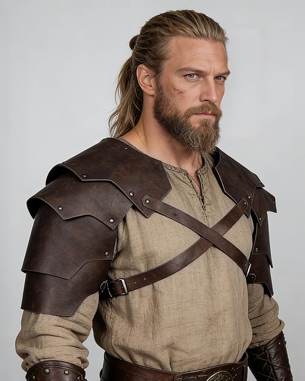 Medieval Leather Pauldrons Viking Shoulder Armor for Men LARP Cosplay by Joukavor - Used condition - Image 3