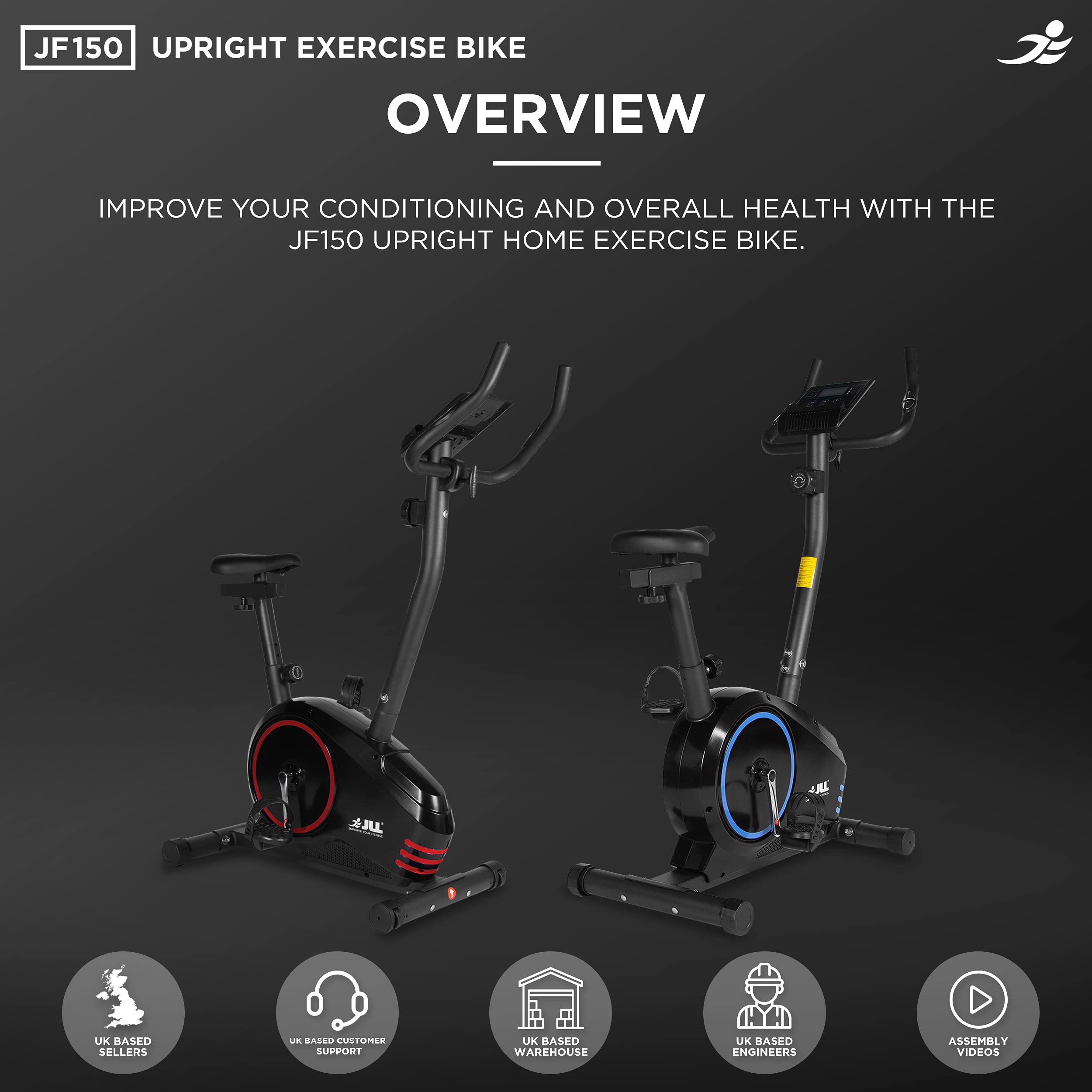 JLL® JF150 Upright Exercise Bike Red, Resistance Exercise Bike
