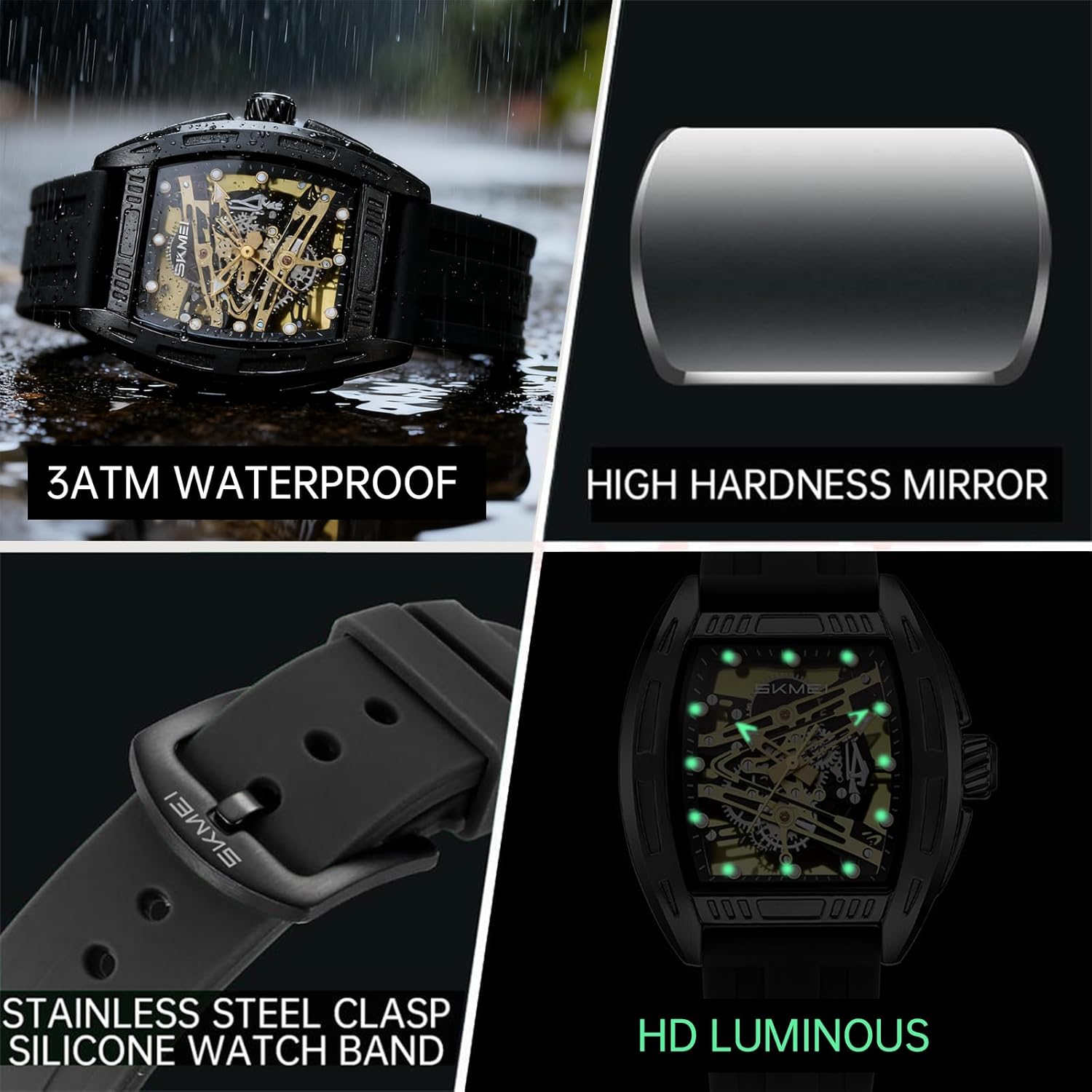 SKMEI Mens Watch Fashion Skeleton Big Face Analog Watches for Men Luxury Business Casual Waterproof Mens Watches with Luminous