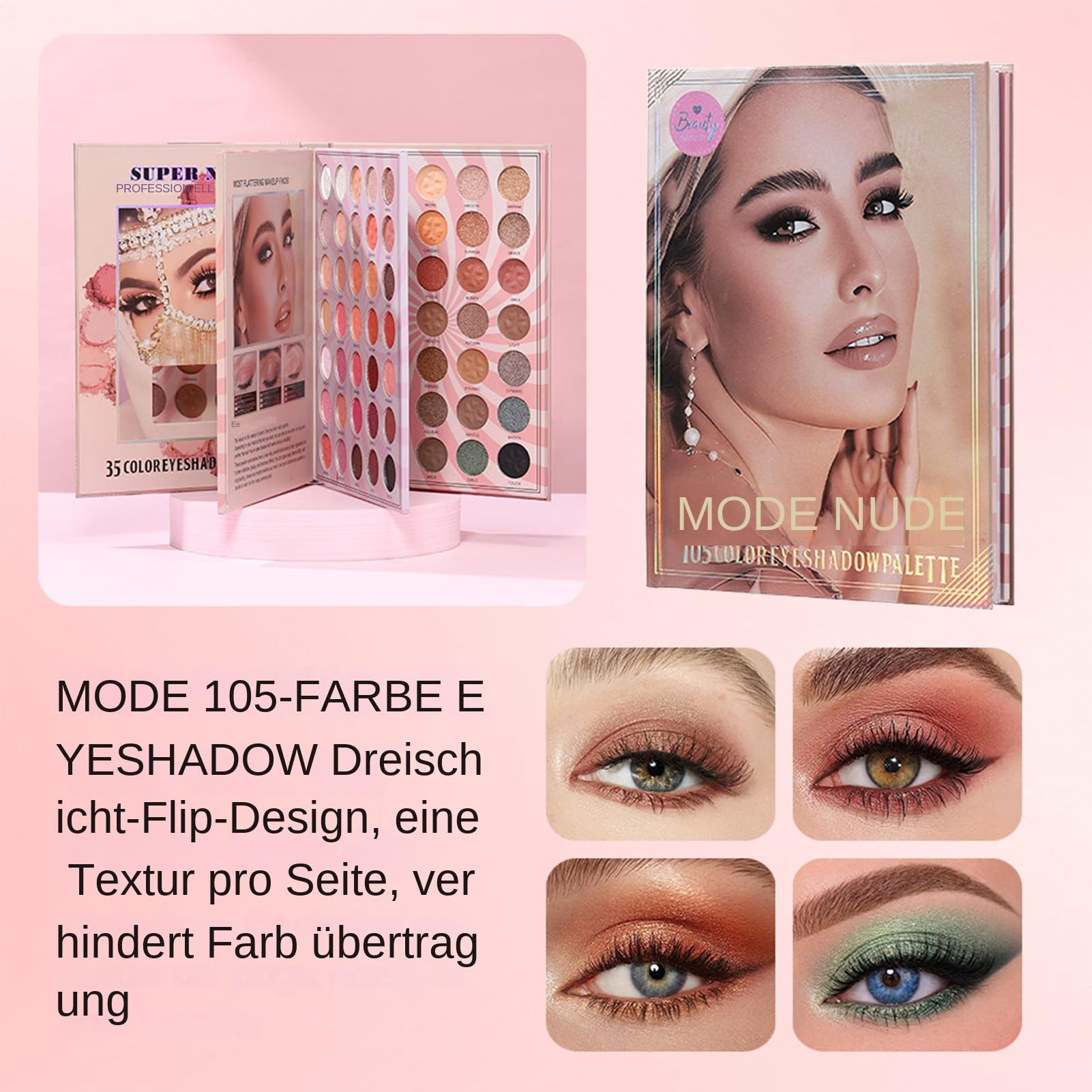 Paleta De Sombras De Ojos 105 Colores Resistente a las Manchas y Brillante | Paleta De Maquillaje En Forma De Libro Para Mujeres Y Niñas En Halloween Y Diario Versátil