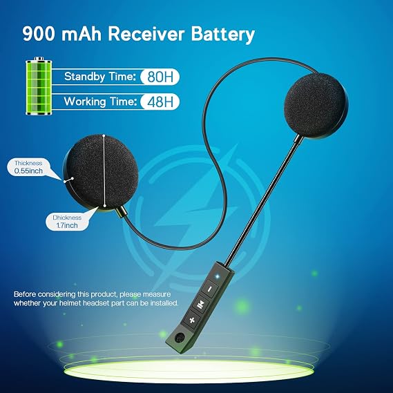 MAXTO Motorcycle Helmet Bluetooth Headset Outdoor Headphone Hands-Free Speaker Bluetooth 5.3 EDR Wireless Motorbike Headset Automatic anwser High Sound Quality Headphone(Earpiece thickness: 1.4cm)