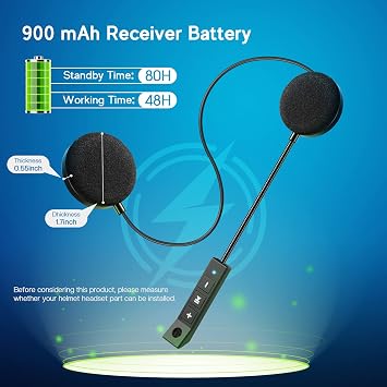 MAXTO Motorcycle Helmet Bluetooth Headset Outdoor Headphone Hands-Free Speaker Bluetooth 5.3 EDR Wireless Motorbike Headset Automatic anwser High Sound Quality Headphone(Earpiece thickness: 1.4cm)