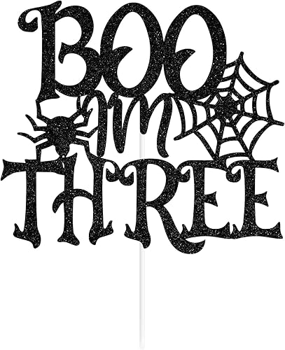 Miniatura 7 de Decoración negra con purpurina I'm Three Cake Top, feliz 3er cumpleañosBaby Boo, decoración de fiesta de baby shower con temática de Halloween para