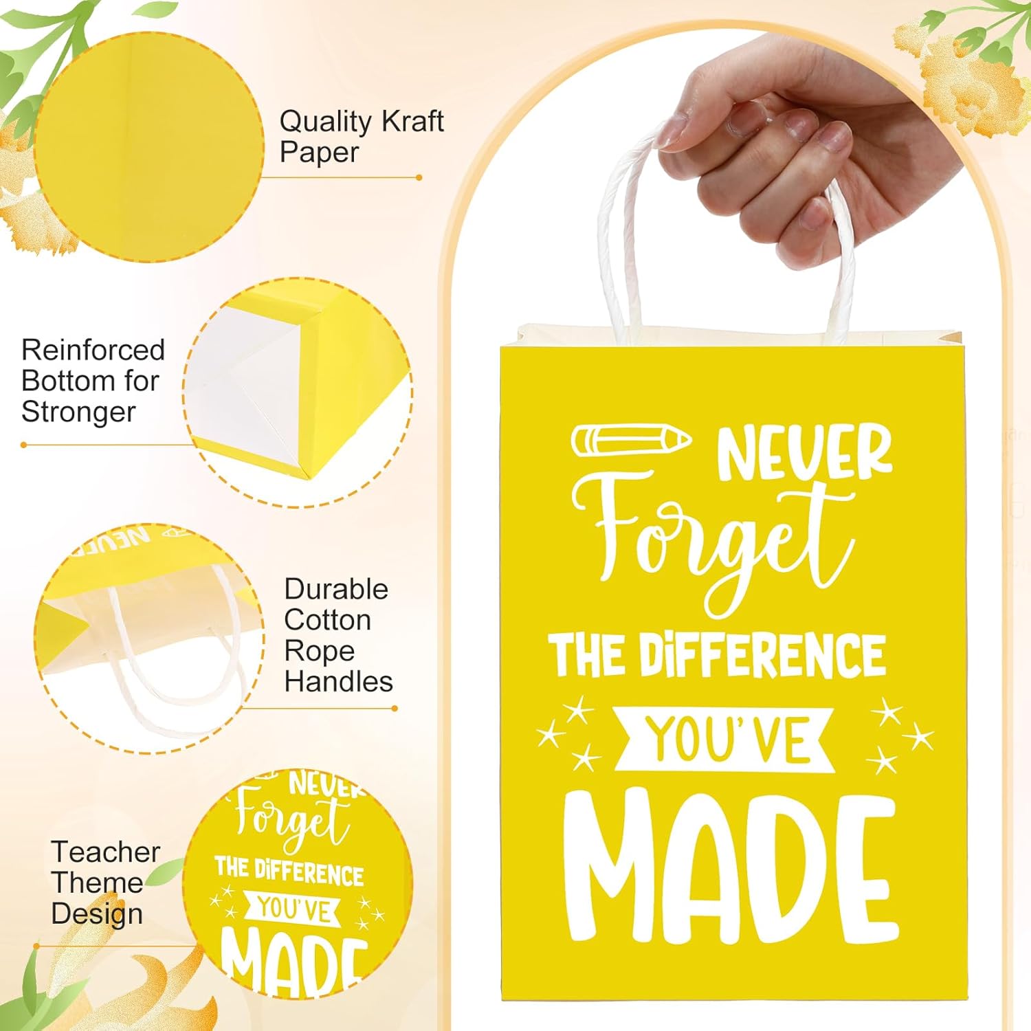 Skyygemm 30 Pack Teacher Appreciation Gift Bags with Tissue Paper Thank You Teacher Gift Bags with Handle for Back to School End of Year Appreciation Day Retirement Graduation Party Favors
