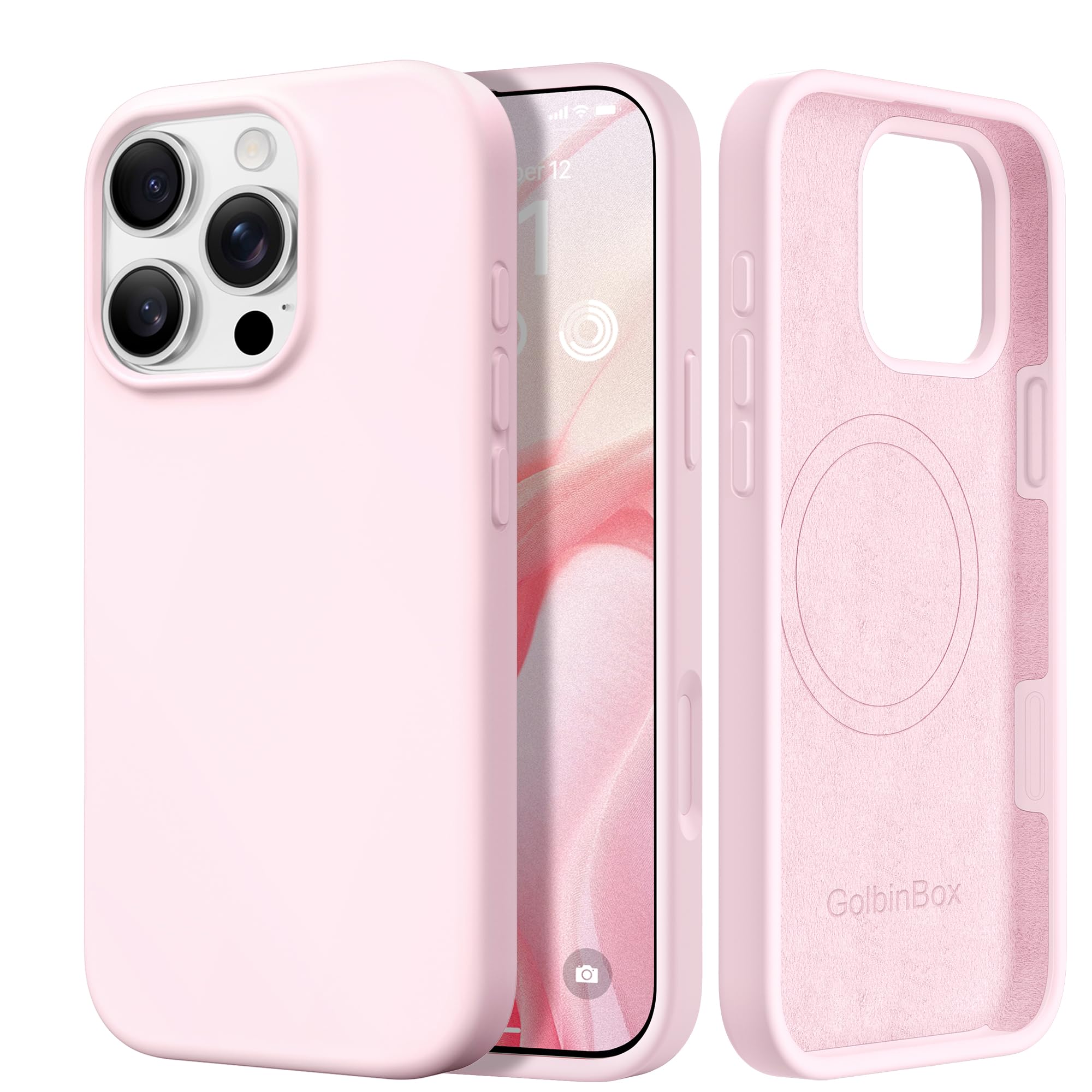 GolbinBox Magnetic for iPhone 16 Pro Max Case, Silicone Cover, Chalk Pink