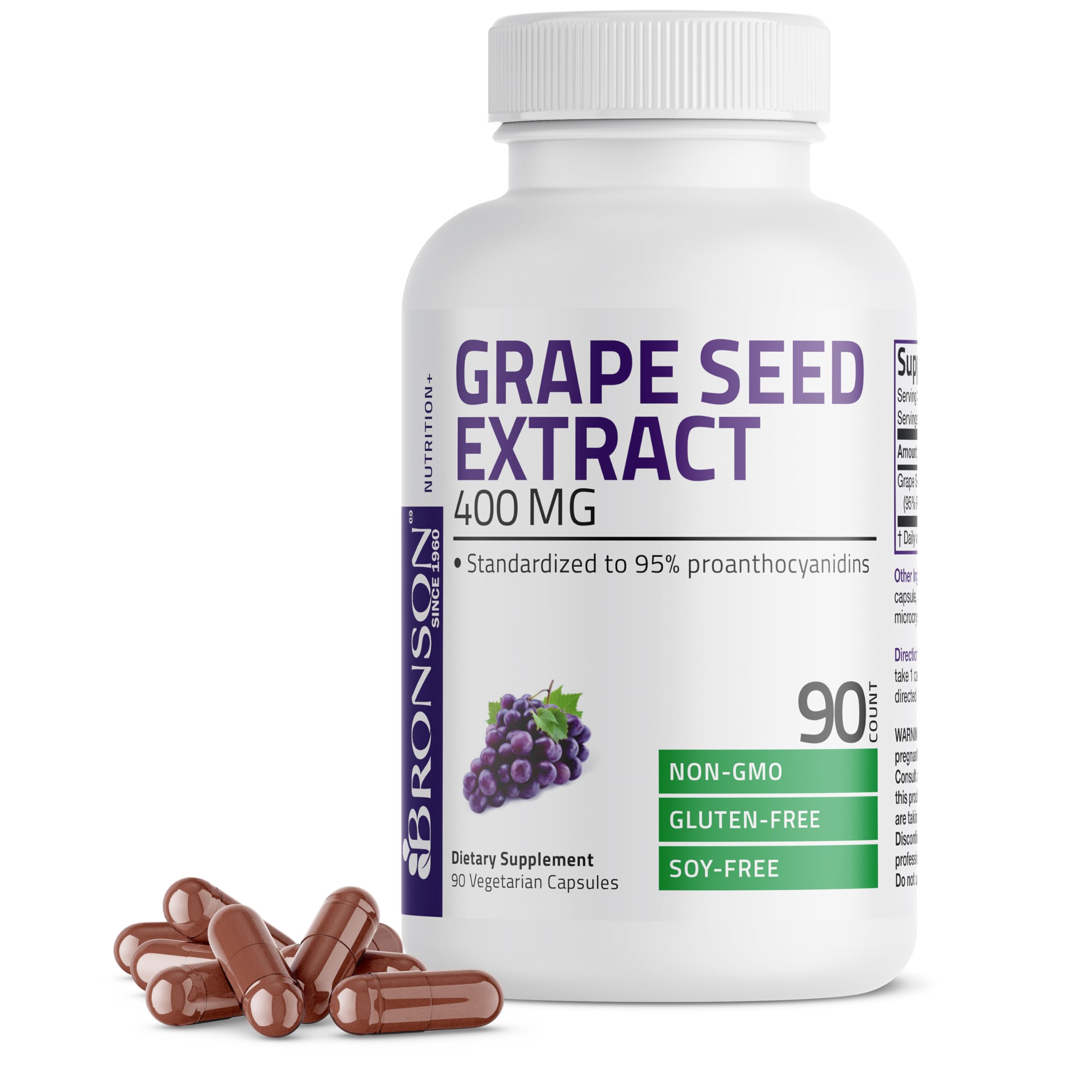 Bronson Grape Seed Extract 400 mg, 95% Proanthocyanidins, 90 Capsules 90 Count (Pack of 1)