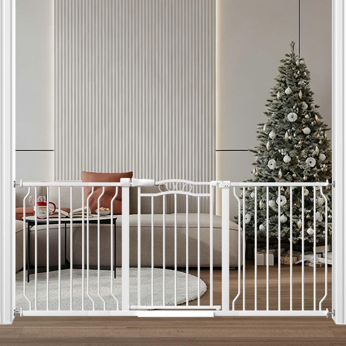 Fairy Baby 62.5"-71.6" Extra Wide Baby Gate for Doorways, Large Long Dog Gate for the House, No Drill Baby Gate for Stairs, Pressure Mounted Toddler Safety Child Gate Auto Close Pet Gate Indoor, White