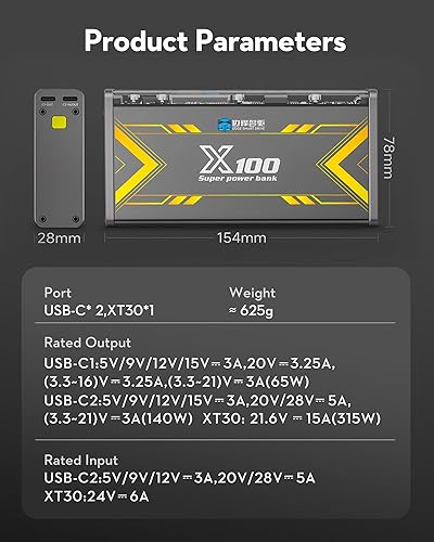 Miniatura 9 de Edge X100 - Banco de energía profesional de 520 W, carga rápida PD3.1, estación de energía portátil de 30000 mAh 97 Wh con pantalla de detalles,