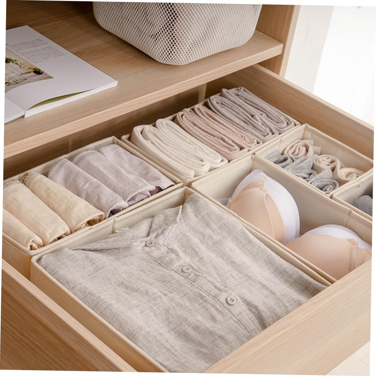 Scatole Organizer Beige Set 3 Pezzi per Biancheria Intima Divisori per Ordinare Calze e Mutande, per Cassetti e Armadi