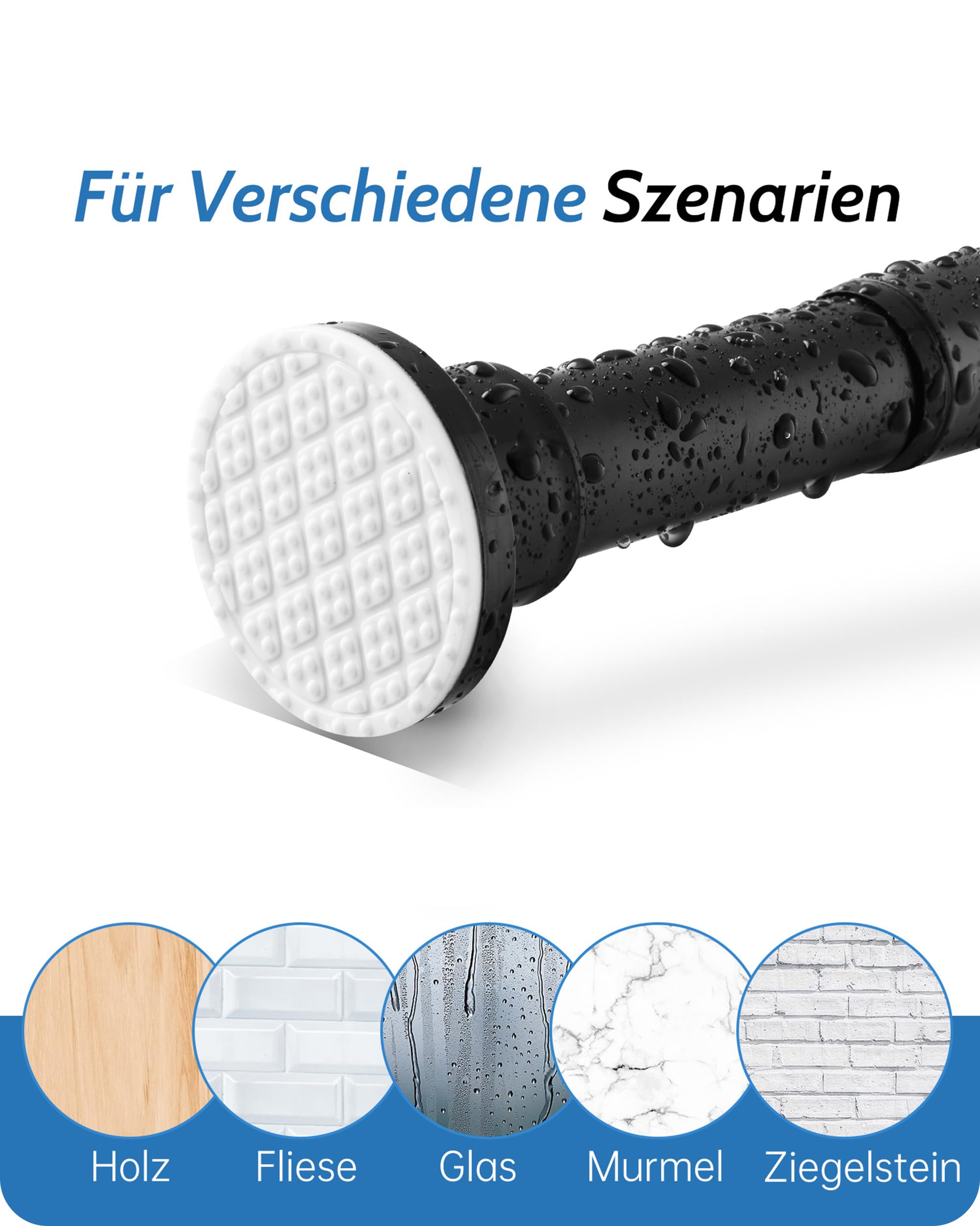 Asta per tenda da doccia senza foratura, 74-134 cm, regolabile in acciaio inox nero opaco, non arrugginisce, per armadio e finestre del bagno