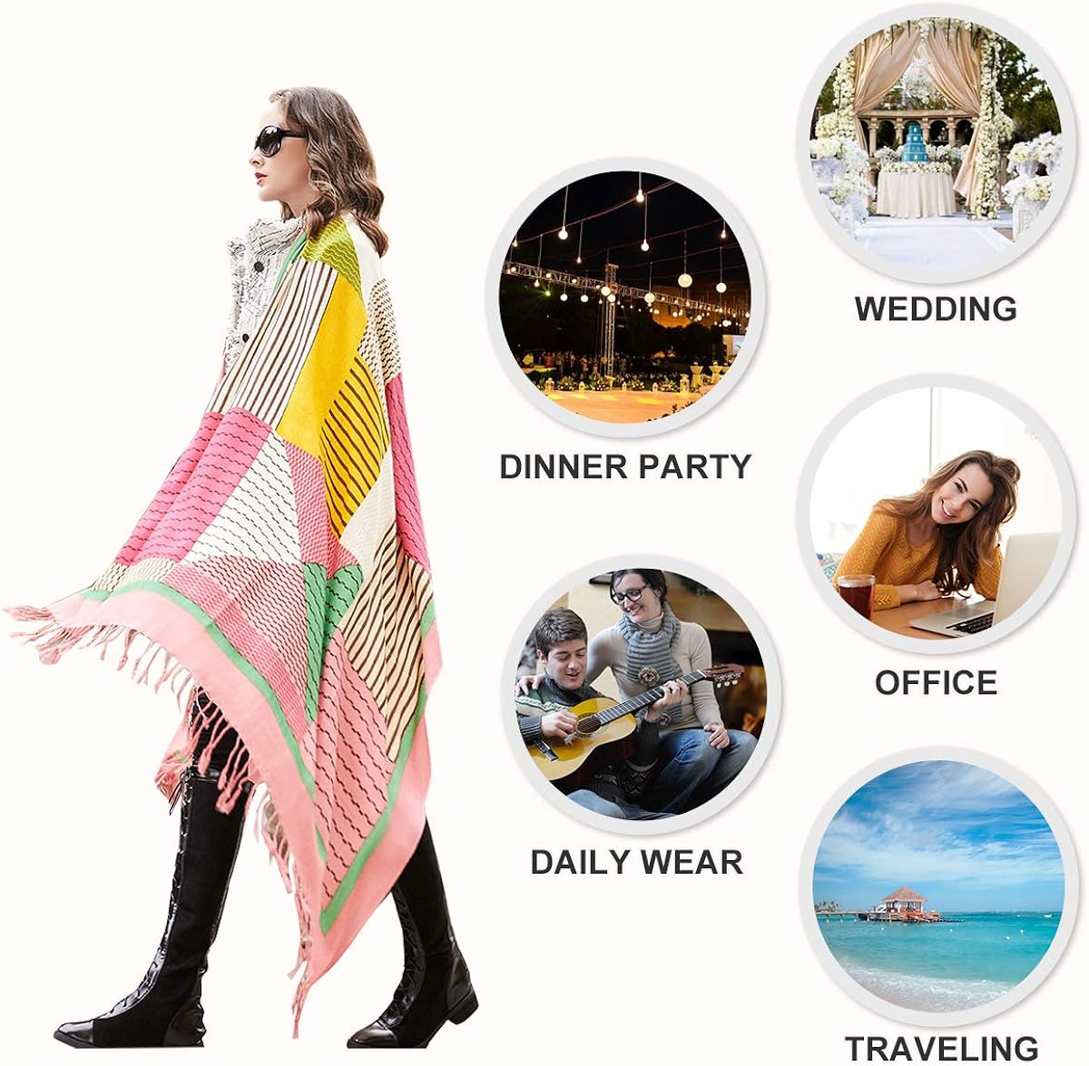 Miniatura 6 de DANA XU 100% Pure Wool Oversize Large Blanket Cashmere Pashmina Soft Dupatta Scarf Shawls And Wraps For Women Evening Dress