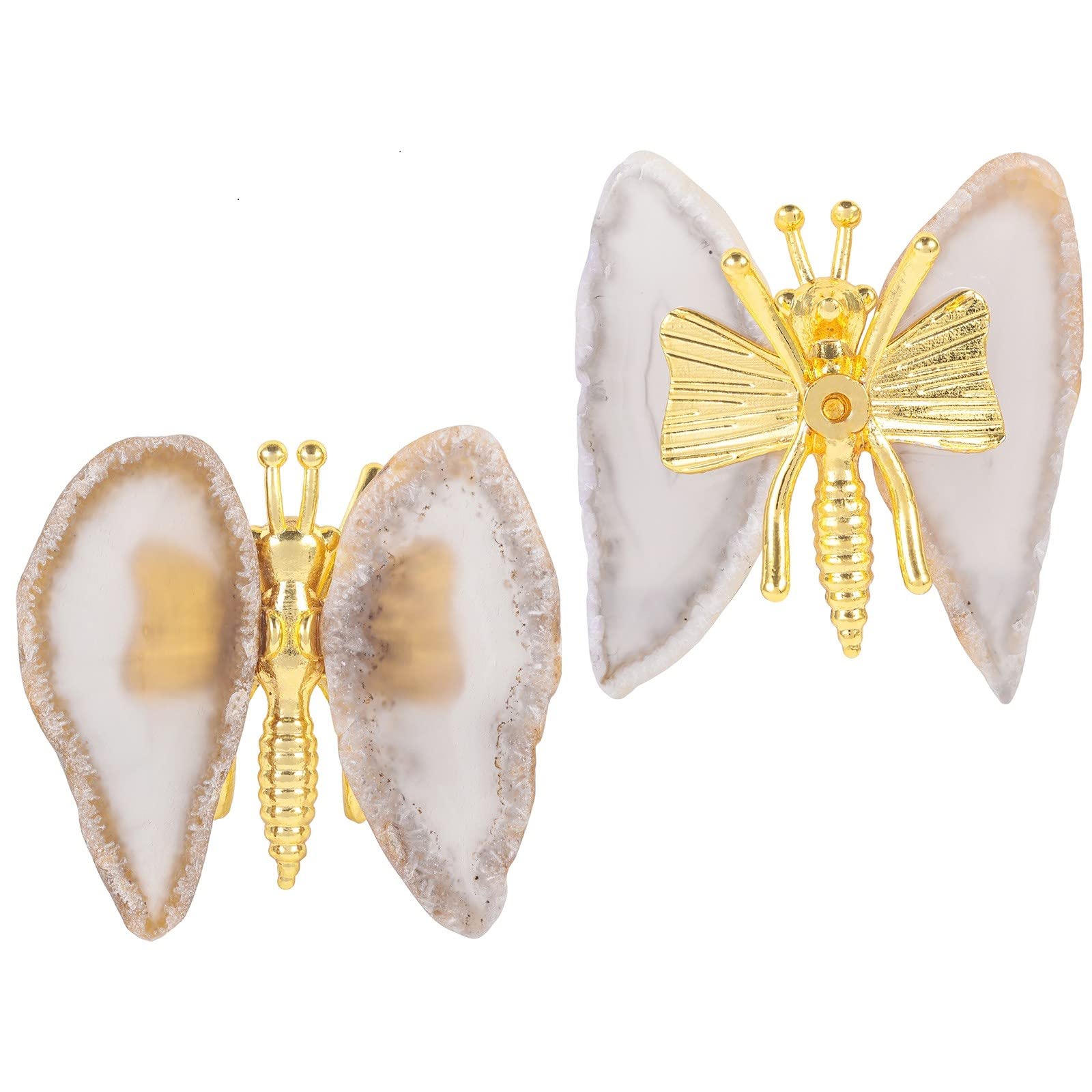 Figurines de papillon d'agate naturelle mookaitedecor avec support en métal x2